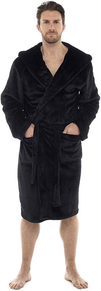 mens black fleece dressing gown