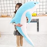 GracesDawn Dolphin Filled Animal Plush Pillow, Super Soft Doll, Large Marine Animal Plush Toy, Suitable as a Sleeping mat Gift for Boys and girls39 inches Long (Blue)