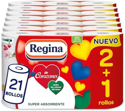 De Corazones Lot de 21 rouleaux de papier de cuisine, 58 feuilles à 2 couches par rouleau, absorption maximale, 100% pure cellulose, emballage en plastique recyclé, certifié FSC