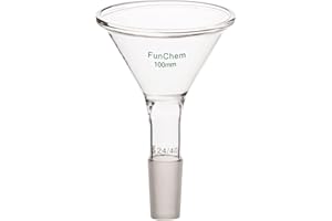FunChem Glass Short Stem Powder Funnel with 100 mm Top Outer Diameter and 24/40 Inner Joint, Borosilicate Glass Filter Funnel