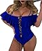 Tempt Me Women Sexy One Piece Ruffled Off Shoulder Lace Up Swimsuits RoyalBlue M