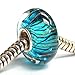 Queenberry Blue and Gold-tone Stripe of Waves Glass Bead Sterling Silver Core For European Charm Bracelets