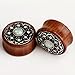 KUBOOZ(1 Pair) Vintage Wood Opal Center Flower Ear Plugs Tunnels Gauges Stretcher Piercings