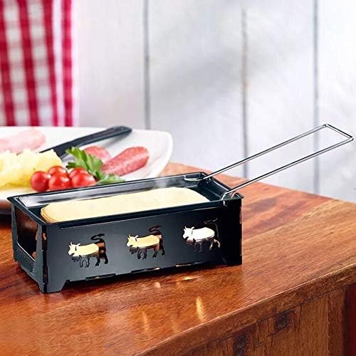 Raclette Grill Fondue Set, Mini Non-Stick ​Cheese Roaster Baking Pan Tray with Stove & Spatula, for Indoor Outdoor Use (Black)