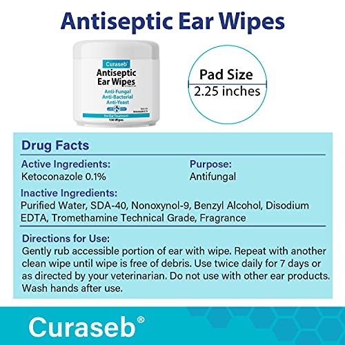 Curaseb Cat & Dog Ear Infection Treatment Wipes Soothes Itchy