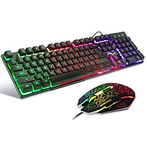 BAKTH Multiple Color Rainbow LED Backlit Mechanical Feeling USB Wired Gaming Keyboard and Mouse Combo for Working or…