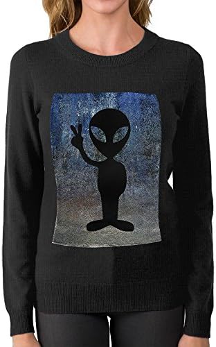 HFIEOTER Women's Alien Peace UFO Gravity Logo Round Neck Sweater Girl Pullover