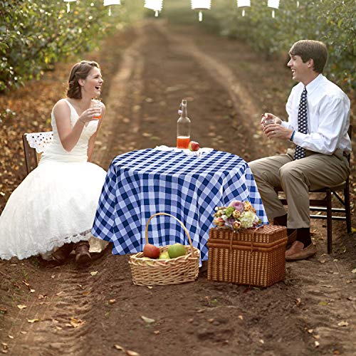 YEMYHOM Modern Printed Spill Proof Cloth Round Tablecloths (60" Round, Dark Blue Checker) - Thumbnail 2