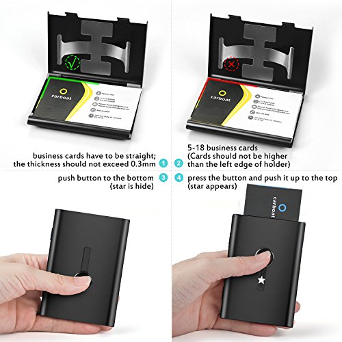 Business Card Holder Case, AHGXH Thumb Slider Business Card Organizer Stainless Steel Name ID Card Case Slim Metal Card Case Holder, Black