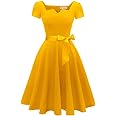 Girstunm Women's Classic Tea Dress Short Sleeve Swing Cocktail Party Dresses with Pockets