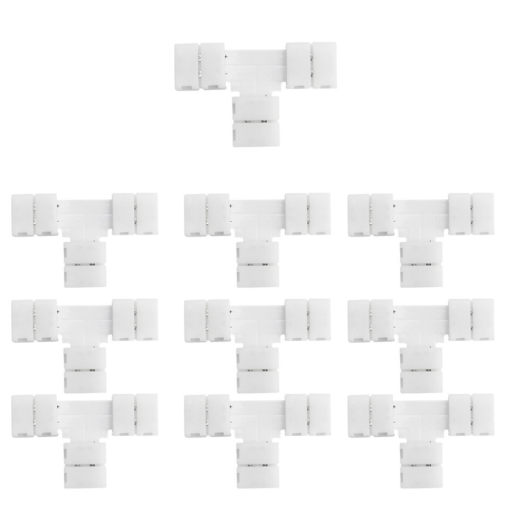 Photo 1 of LightingWill 10pcs/Pack T Shape Solderless Snap Down 2Pin Conductor LED Strip Connector for Quick Splitter Connection of 8mm Wide 3528 2835 Single Color Flex LED Strips