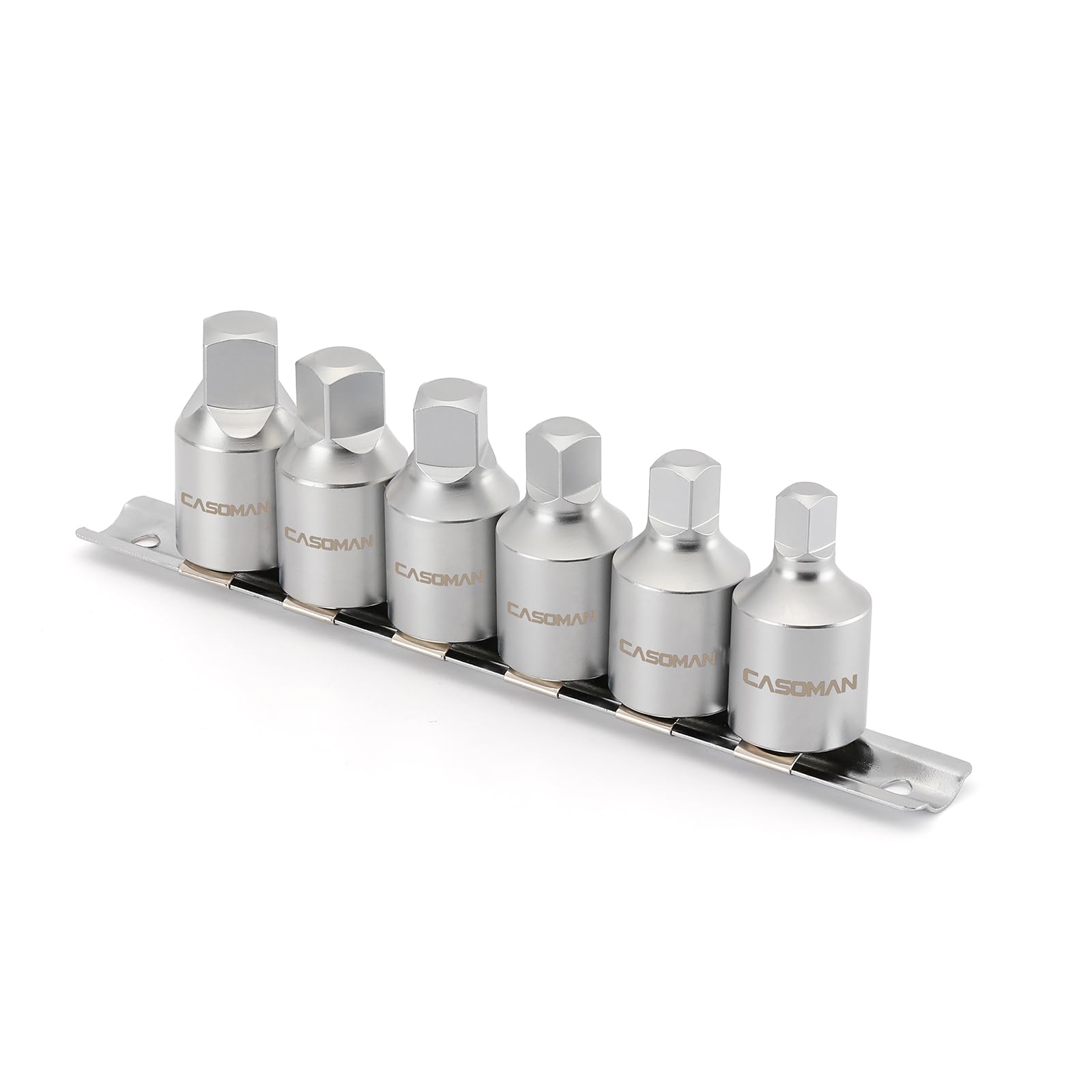 CASOMAN Oil Drain Plug Key Set, 1/2" Drive, 8mm, 10mm, 12mm, 14mm, 1/2", 3/8", 6PCS Oil Service Socket Set, Internal Square