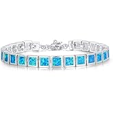 CiNily Ladies Fire Opal Bracelets 14K White Gold Plated Tennis Bracelet Women Jewelry Gift Gemstone Bracelet