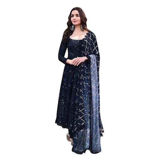 Womens Black Color Georgette & Silk Semi-stitched Salwar Suit