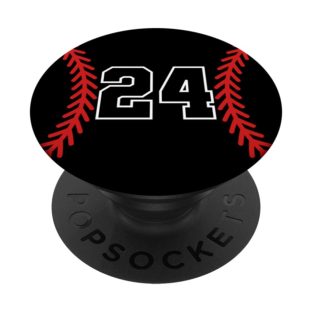 Number #24 Favorite Lucky Number Baseball Softball Black Red PopSockets Swappable PopGrip