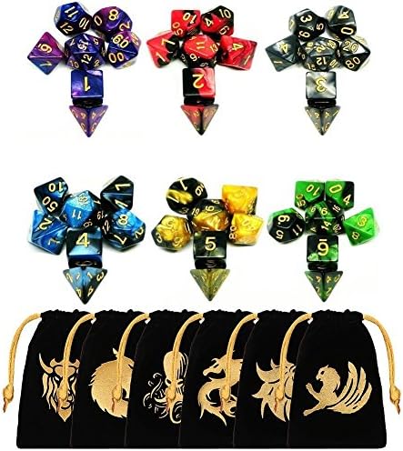 Polyhedral Dice, Double Colors Table Game Dice for Dungeons and Dragons DND RPG MTG with 6 Pouches 6 x 7 (42 Pieces)