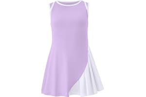 LIONJIE Girls Sleeveless Tennis Active Dresses with Shorts Kids Color Block Pleated Golf Pickleball Outfits with Pockets