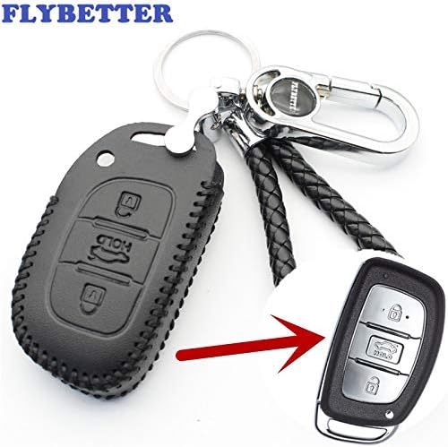 Fricgore - 1Pc Car Key Cover_ Leather 3Button Smart Key Case Cover For Hyundai Sonata9/Tucson/Elantra Car Styling (B) L1630 - (Color Name:Black)