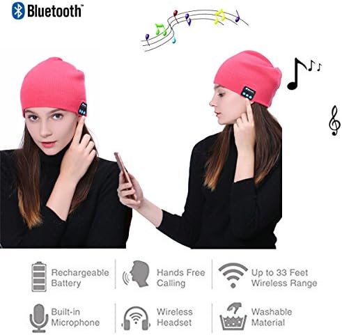 Cupidove Bluetooth Beanie Hat Headphones Headset, Wireless 5.0 Smart Beanie Hat Headphone Speaker Cap, Built-in HD Stereo Speakers & Microphone, Musical Knit Cap for Outdoor Sports, Boys Girls(Pink)