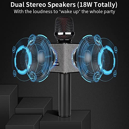 LAVESO Karaoke Microphone, Bluetooth Wireless Mic with Loud Speaker for