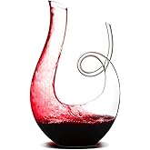 Art Series Swan Swirl Wine Decanter, Hand Blown, Lead-Free Glass with Wide Base for Aeration, + Cleaner Elegant U-Shaped Design with Spill-Reducing Spout – 33.8 oz – Modern Display for Red Wine Lovers