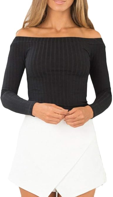 tight long sleeve off the shoulder top