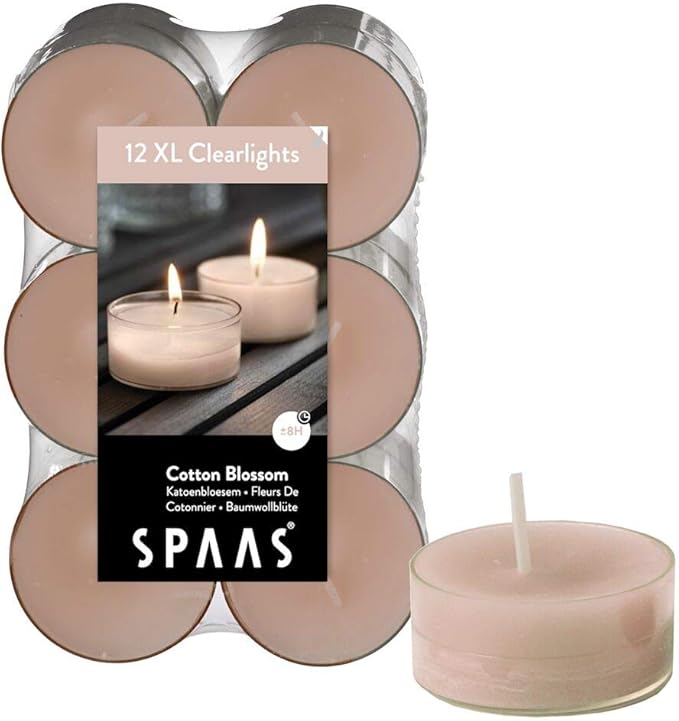 Spaas 12 Maxi Scented Tealights in Transparent Clear Cup, 8 Hours