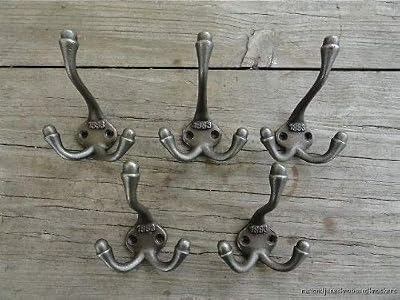 BRASS & METAL Set of 5 Classic Antique Style 1883 Cast Iron Coat Hooks