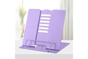 Honagu Metal Desk Book Holder, Hands Free Adjustable Cookbook & Document Holder, Portable Bookstand for Music Books, Textbooks, Recipes, Tablets & iPads (Purple)