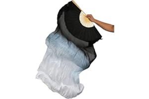 TMZAQH Women 1 Piece Right Hand Real Silk Long Belly Dance Fan Veils 150 * 90 cm