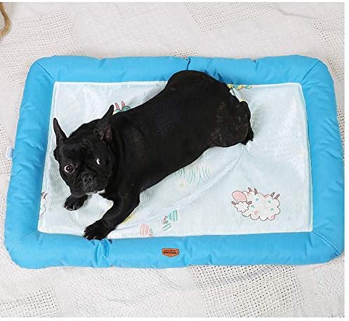 ESTELLEF Ultra Soft Pet (Dog/Cat) Bed Ice Silk Cold Nest With Cute Prints | Reversible Bed Mat | Machine Washable Pet Bed Liner (Color : Blue, Size : M)