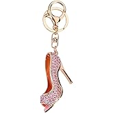 QDDollars High Heel Keychain, Sparkling Pink Key Ring for Women & Girls, Rhinestone High-Heeled Shoe Keychain Accessory