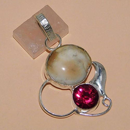 Shiva Eye, Pink Quartz Hydro Pendant Silver Overlay Fashion Designer Statement Jewellery 1.80 Inches