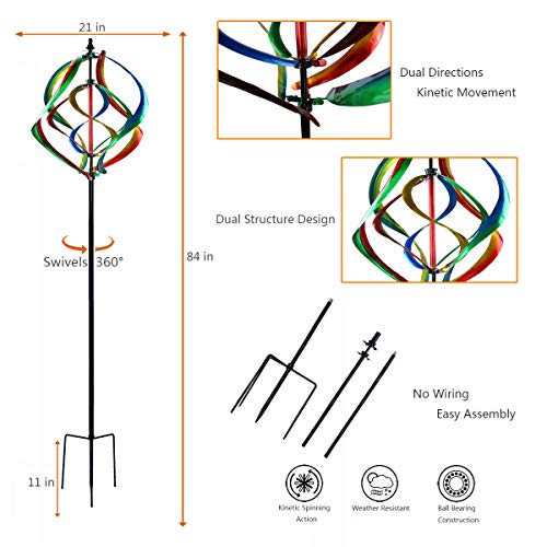 Kinetic Wind Spinners with Stable Stake Metal Garden Spinner with Reflective Painting Unique Lawn Ornament Wind Mill for Outdoor Yard Lawn Garden Decorations