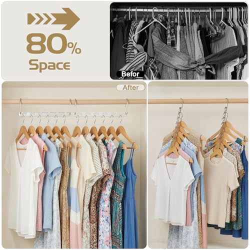 HOUSE DAY 8Pcs Magical Hangers Closet Space Saving Wardrobe Clothing Magic Hangers Oragnizer Heavy Chrome Hanger, Updated Hook Design 26cm Long