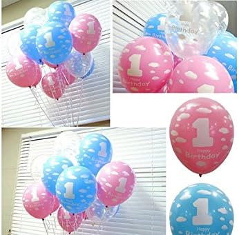 20pcs Air Ballons Baby 1st First Girl Boy Printed Number 1 Birthday Party Decor (color:Blue)