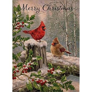Selmad Home Decorative Merry Christmas Cardinal Garden Flag Winter Double Sided, Rustic Quote House Yard Flag for Xmas, Outside New Year Garden Yard Decorations, Vintage Seasonal Outdoor Flag 12 x 18