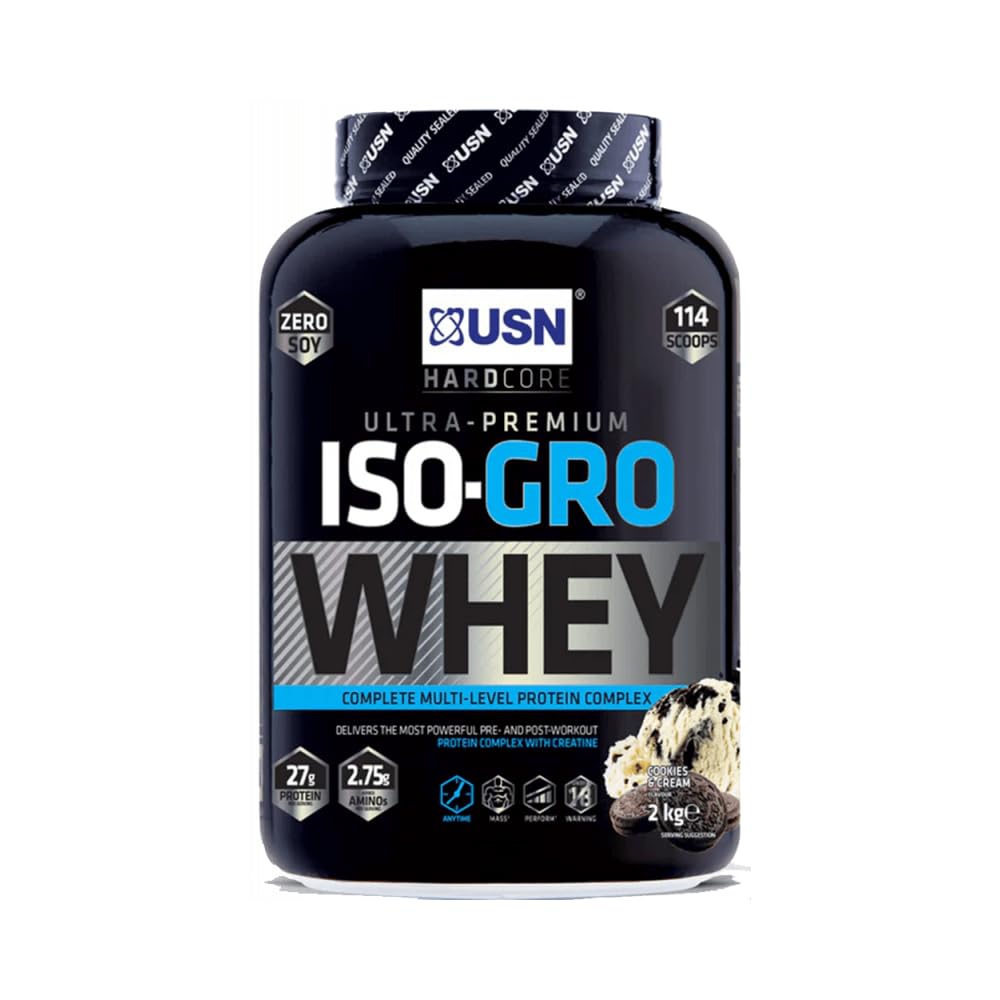 USN Iso-Gro with Milk Protein Isolate, Hydrolysed Beef Peptide and Creatine, Cookies and Cream, 2 kg