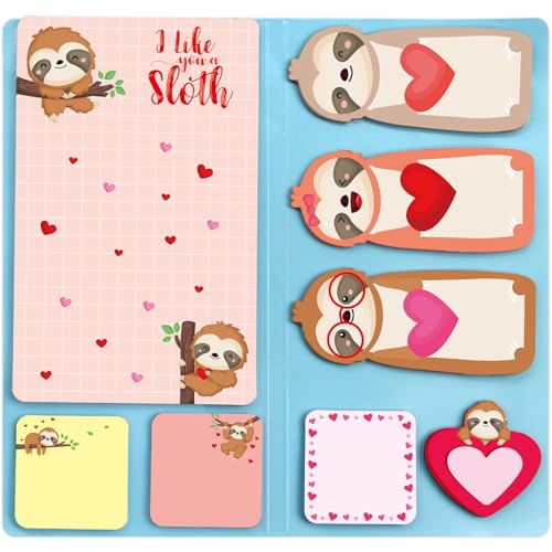 Valentines Day Sticky Notes Sloth Sticky Notepads Set 240 Sheets Valentine’s Day Gifts for Teachers Book Notes Sloth Lovers Kids Office School Friends Gifts Lazy Day Small Gifts