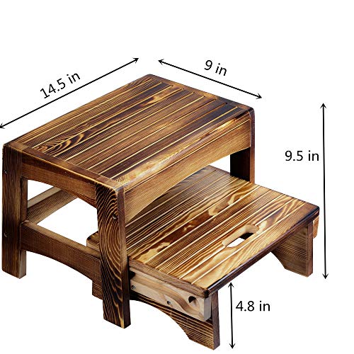URFORESTIC Handcrafted 100% Solid Wood Bed Step Stool-Foot Stool Kitchen Stools Bed Steps Small Step Ladder Bathroom Stools (Burned) - Thumbnail 6