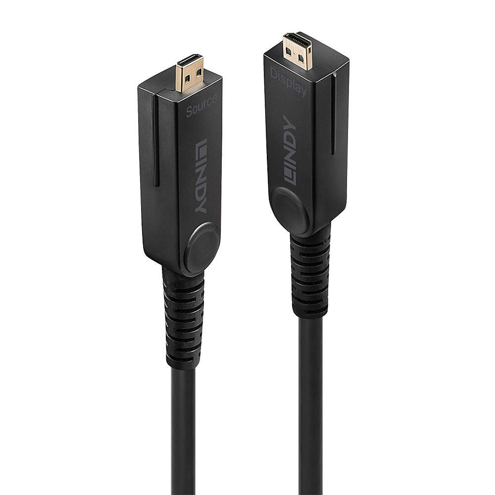 LINDY 30m Fibre Optic Hybrid Micro-HDMI 2.0 18G Cable with Detachable HDMI & DVI Connectors
