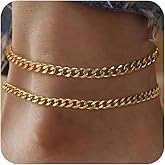 Ritach Ankle Bracelets for Women - Silver/Gold Plated Stainless Steel Anklets for Women Waterproof Layered Cuban Link Figaro Chain Heart Anklets Set Summer Beach Jewelry Gifts