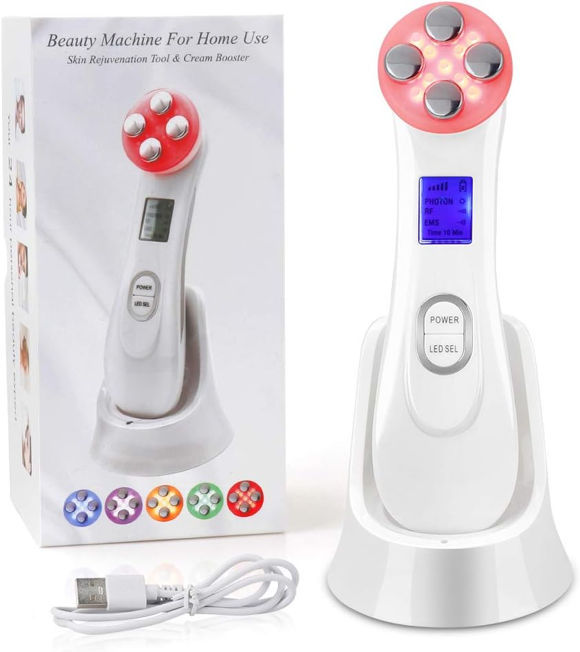 Face Care EMS Beauty Machine for Facial Skin Lifting Tighten Fine Lines Wrinkle Acne Remove (White)