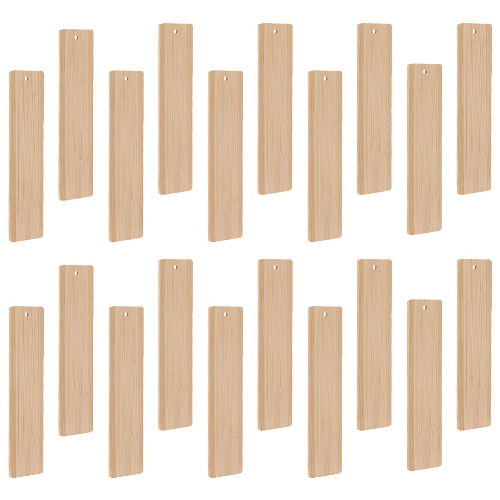 Milisten 20pcs Blank Wood Bookmarks Bamboo Bookmark Unfinished Wood Gift Tags Labels with Holes for DIY Wedding Party Favors