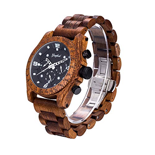 Mens Wood Watches 3atm Waterproof Pe902 Movement Red Sandalwood Case and Red Sandalwood Strap Watches GFL-WD-016 (Koa Wood)