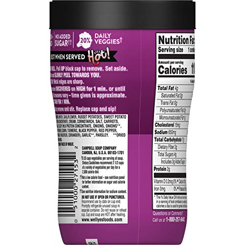 Campbell's Well Yes! Sipping Soup, Vegetable Soup On The Go, Creamy Cauliflower & Potato, 11.1 Oz Cup (8 Pack)