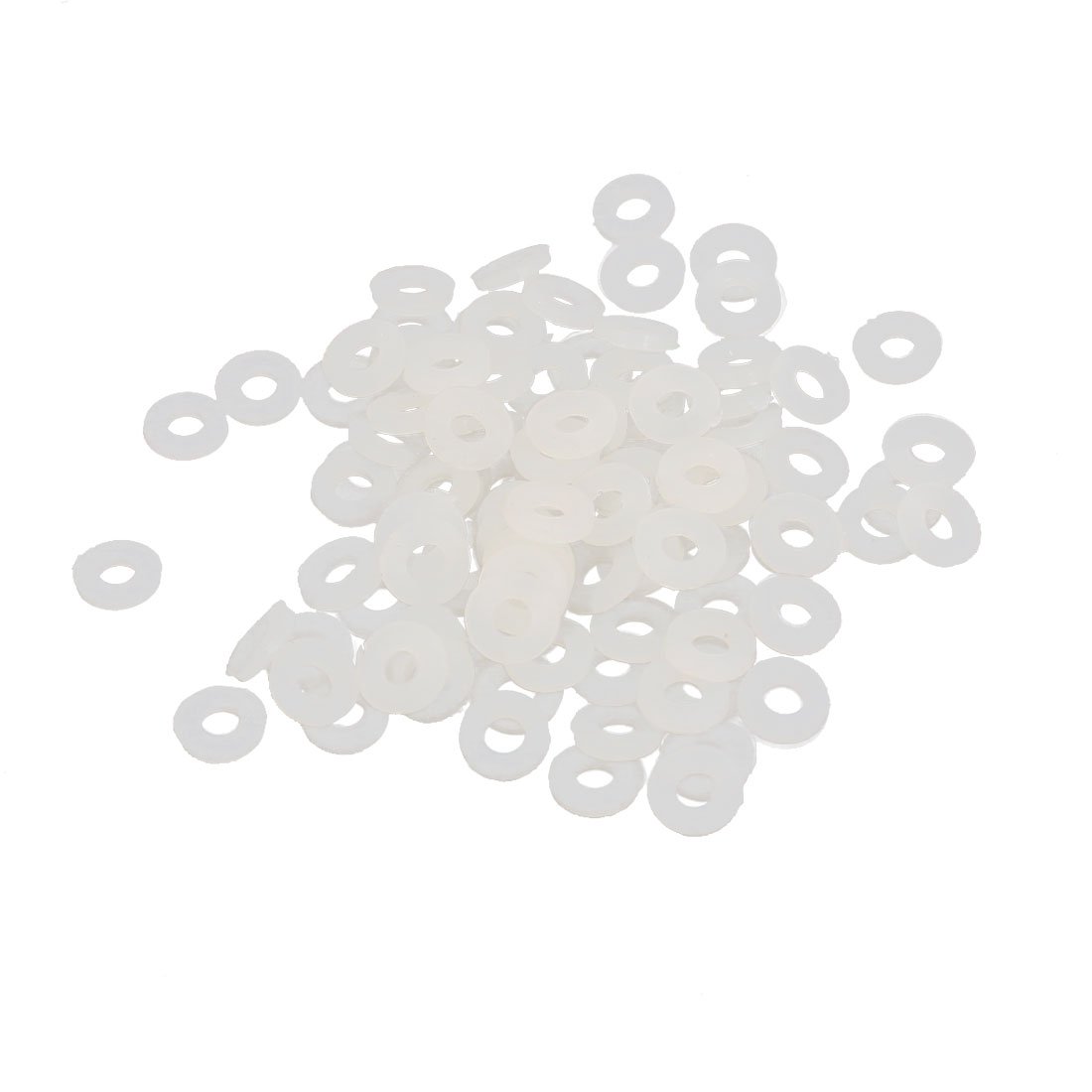 sourcingmap Nylon Flat Washers 5mm OD 2mm ID 1mm Thickness Sealing Gasket for Faucet Pipe Water Hose, White, Pack of 100