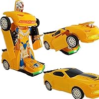 ANJ Kids Toys - Battery Operated Bump and Go Transforming Toys for Kids -Auto Transforming Auto Robots Action Figure and Toy Vehicles - Realistic Engine Sounds & Beautiful Flash Lights (Yellow)