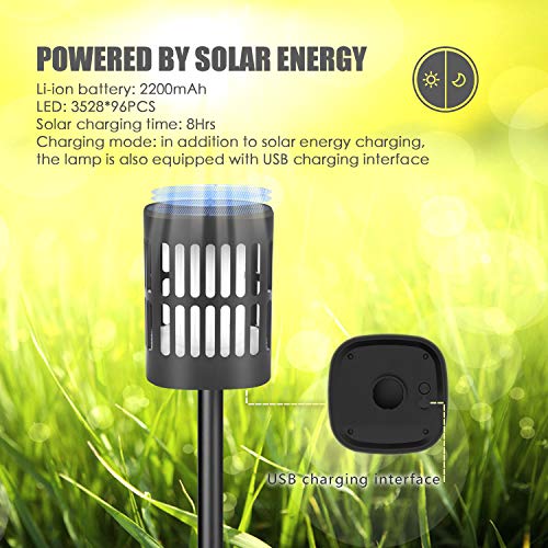 Bebrant Solar Flame Lanterns Flickering Flames Solar Torch Lights Outdoor Hanging Lanterns Solar Powered and USB Charging Solar Lantern Waterproof Decoration Lighting Dusk to Dawn Auto On/Off (4 Pack) - Thumbnail 3