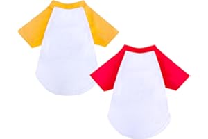 SETSBO Dog Clothes for Small Dog, Breathable Stretchy Dog Raglan Shirt, Soft Comfortable Cat Puppy Kitten Pet Apparel Outfits (M(4-7lb), Yellow & Red)